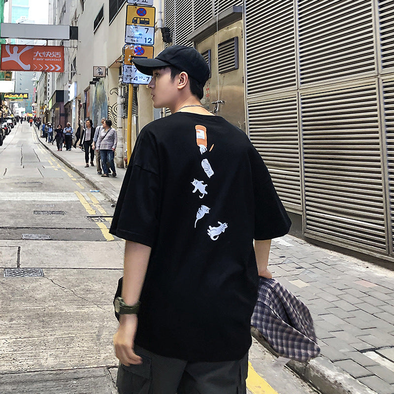 Men's Loose-Fit Cat Graphic T-Shirt Summer 2020