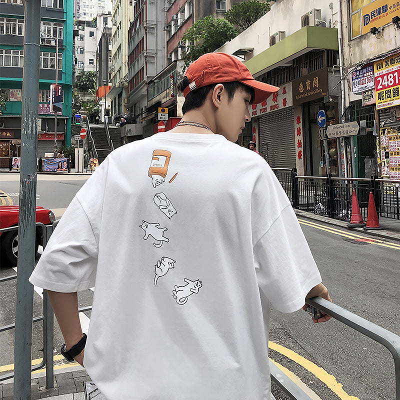 Men's Loose-Fit Cat Graphic T-Shirt Summer 2020